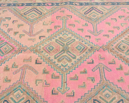 10 Ft Vintage Pink Persian Style Hand Knotted Low Pile Wool Runner Rug